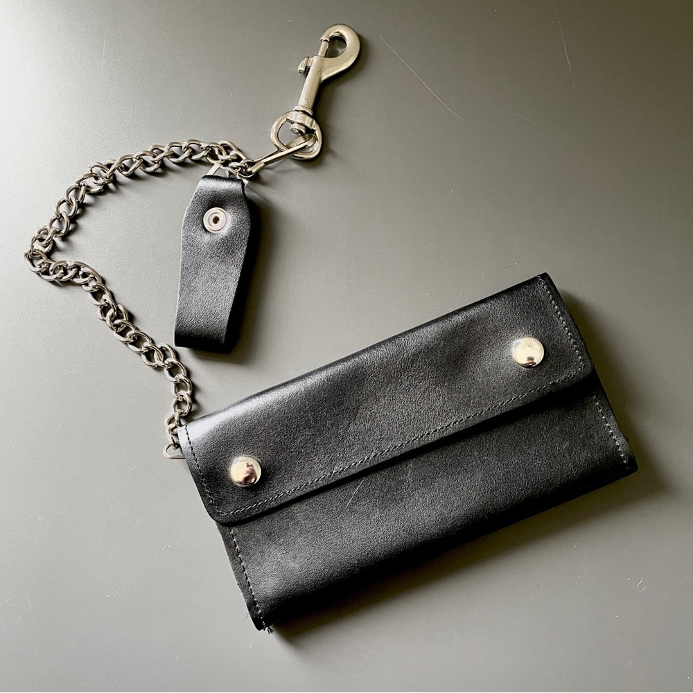 Vintage Inspired Black Leather Biker Wallet Chain Retro Trucker Goth Punk Rocker